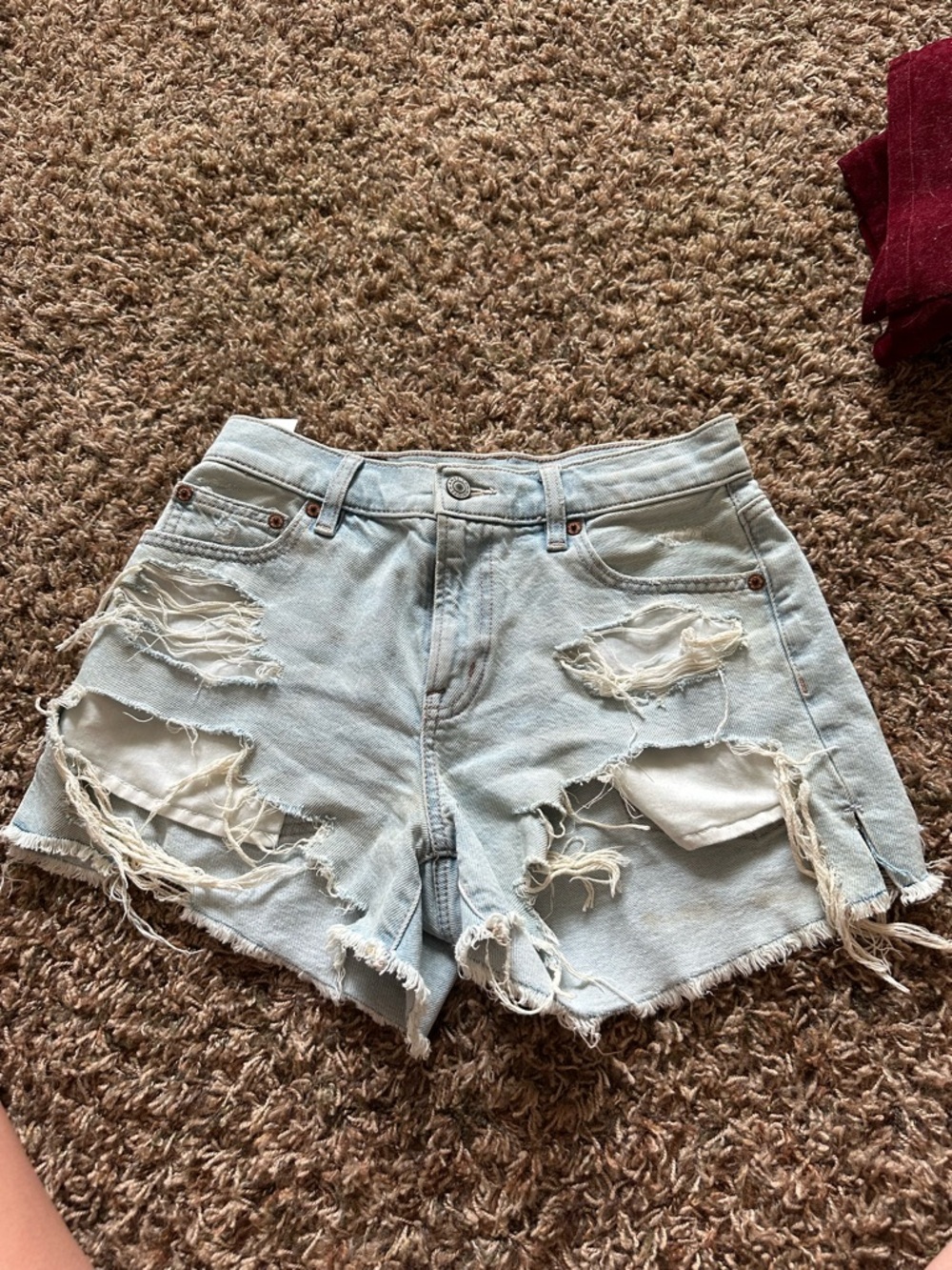 American Eagle Outfitters Light Blue Distressed Denim Shorts